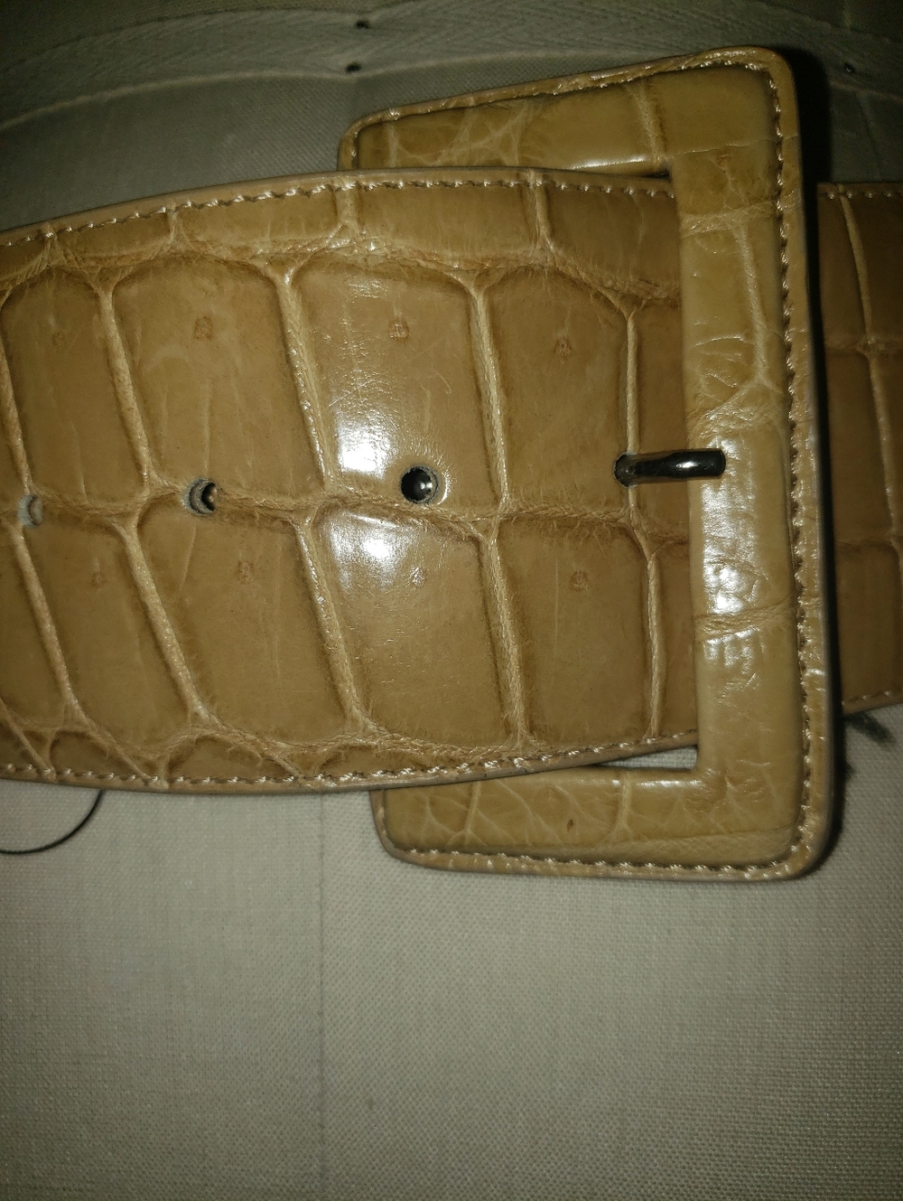 Genuine Crocodile Alligator Cream Wide Cinch Belt L